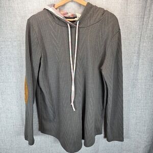 7th Ray XL Womens Gray Pullover Plaid Hoodie LS Lightweight Elbow Patches Preppy
